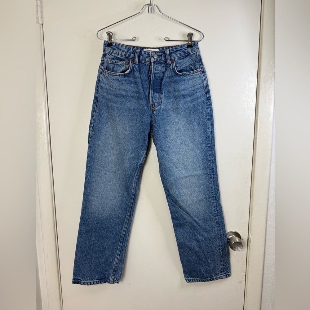 Reformation Cynthia high-rise straight cropped blue denim button fly jeans 27